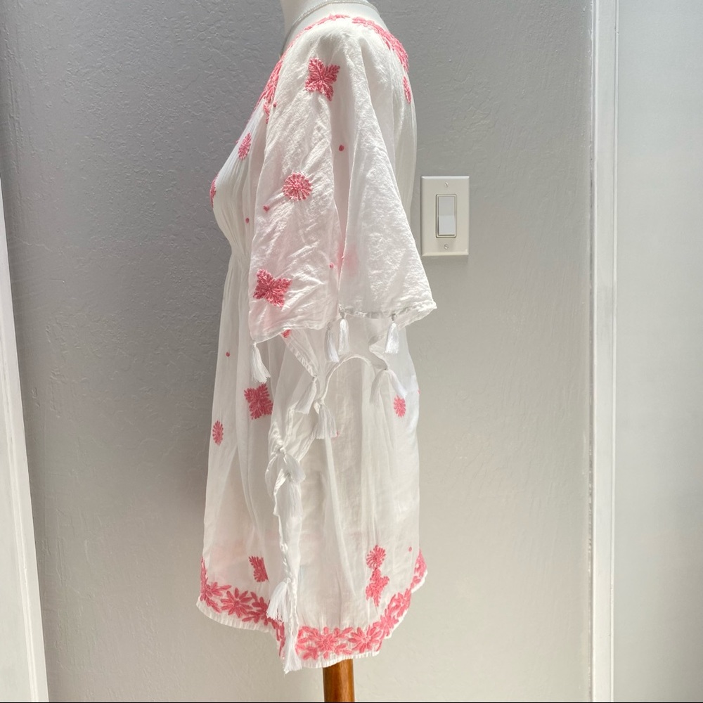 Original Letarte Maui HI Beach Coverup Pink White v-neck Embroidered XLP Floral - Picture 4 of 15